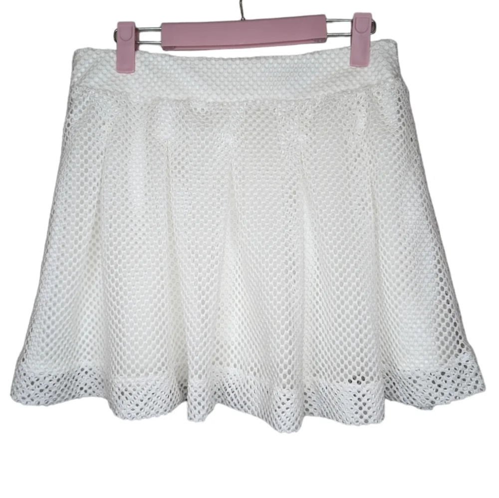 Banana Republic White Mesh Lace Pleated Fit & Flare Skirt Women 6P Tennis Prep